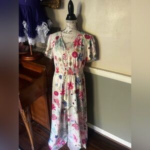💛 Women’s Hawaiian Lomg Maxi Floral V Neck Dress L NWOT